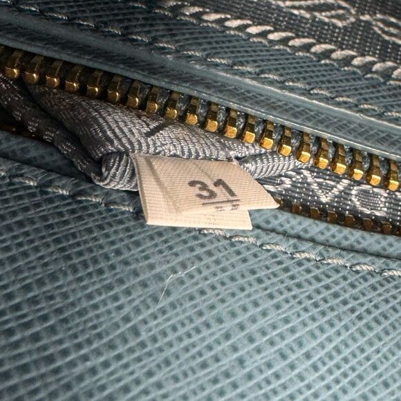 Auth Prada Double Zip Light Blue Saffiano Leather Lux Galleria Tote Bag Preloved - Picture 15 of 16